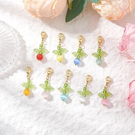 9 шт. круглые подвески кошачий глаз украшения, с прозрачным акрилом в форме листа и 304 застежками-карабинами из нержавеющей стали