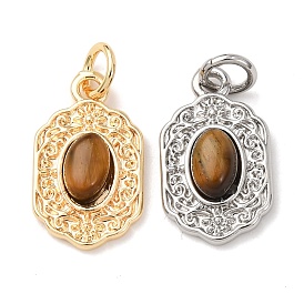 Природных тигровый глаз подвески, с соединительным кольцом и стойкой, покрытая латунью фурнитура, долговечный, прямоугольный шарм