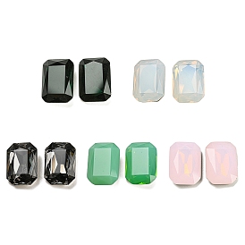 Glass Rhinestone Cabochons, Back Plated, Faceted, Rectangle