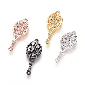 Sport Theme, Brass Micro Pave Cubic Zirconia Links, Long-Lasting Plated, Tennis Racket, Clear