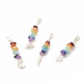 Chakra Theme Natural Gemstone Pendant Decorations, with Alloy Lobster Claw Clasps, Pendant, Mixed Shapes