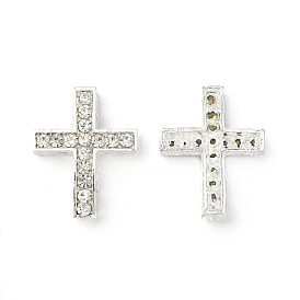 Alloy Rhinestone Beads, Grade A, Cross, Silver Color Plated, 25x20x6mm, Hole: 1.5mm