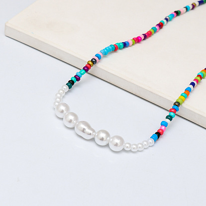 Bohemian Style Colorful Pearl Necklace with Unique Shaped Beads for Women