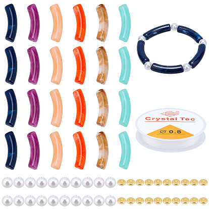DIY Chunky Bracelet Making Kit, Including Acrylic Tube & Imitation Pearl Beads, Brass Spacer Beads, Elastic Thread