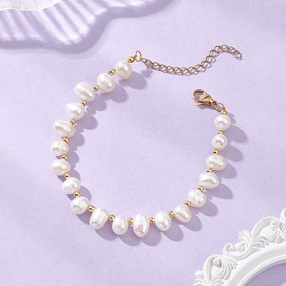 Женские браслеты из бисера из натурального культивированного пресноводного жемчуга, овальные, с латунной бисера, реальный 18 k позолоченный