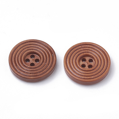 4-Hole Wooden Buttons, Flat Round