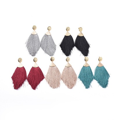 Polyester Tassel Dangle Earrings, with 304 Stainless Steel Stud Earring Findings