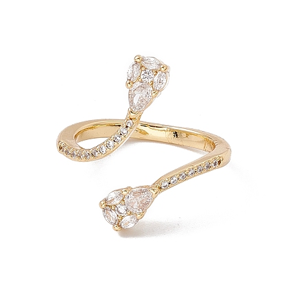Anillo abierto de serpiente con circonita cúbica transparente, joyería de latón chapado en rack para mujer, sin cadmio y níque y plomo