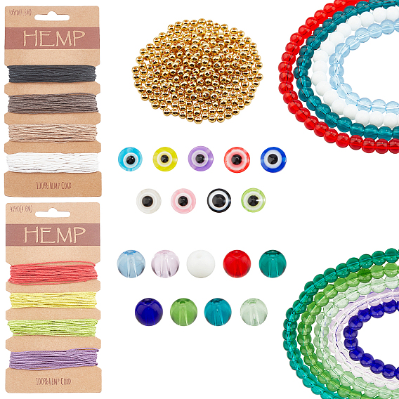 401Piece DIY Evil Eyes Themed Jewelry Set Making Kits, Including Glass Beads Strands, Resin Beads, Alloy Spacer Beads and Jute Twine