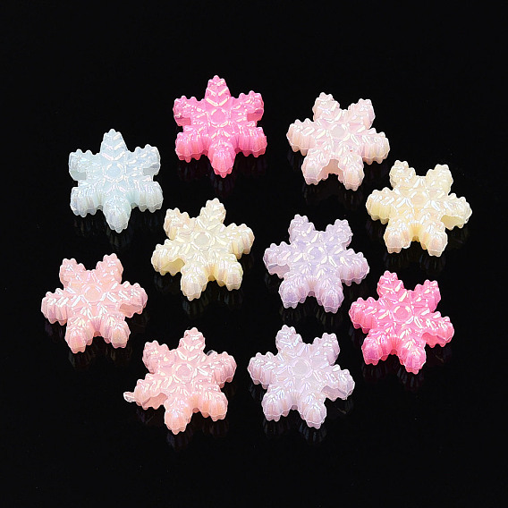 Рождественские пластиковые бусины, имитация желе, снежинка, с покрытием AB цвета
