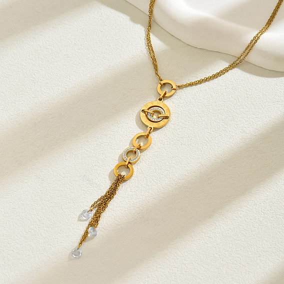 Великолепные ожерелья с подвеской в виде круга из нержавеющей стали и кристаллами и римскими цифрами для женщин