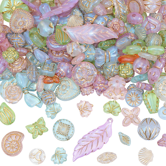 120g Transparent Acrylic Beads, Metal Enlaced, Mixed Shapes