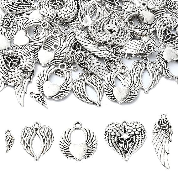 50 шт 5 стили подвески из сплава в тибетском стиле, без кадмия и без свинца, крыло