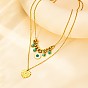 304 Collares de doble capa con colgante de corazón y ojo turco de acero inoxidable esmaltado con turquesa sintética para mujer