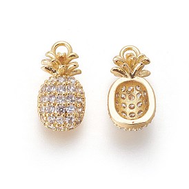 Brass Micro Pave Cubic Zirconia Pendants, Pineapple