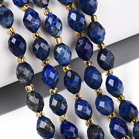 Нитки бусины из натурального ляписа-лазури, граненые, овальные, с бисером