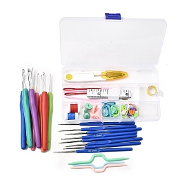 Наборы для вязания крючком, в комплект входят 8шт. алюминиевых крючков, с силиконовой ручкой, 8шт. железные штифты, пластиковые ручки, крючки для вязания, счетчик швейной машины, измерительная лента, швейные ножницы, тупые иглы