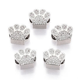 Латунные микро проложить Цирконий Европейский бисером, бусины с большим отверстием, без кадмия и без свинца, собака отпечатки лап