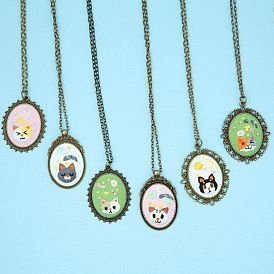 Cute Cat Handmade Pendant Necklace, Embroidery Sets, DIY Cartoon Embroidery Starter Creative Sweater Necklace Gift