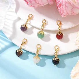 6 шт. круглые подвески из натурального черного оникса, сердолика, аметиста, тигрового глаза, зеленого авантюрина и белого нефрита, с карабин-лобстерами 