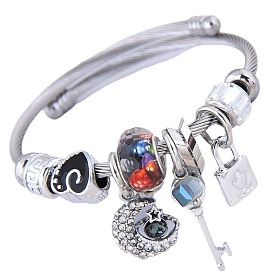 Chic Sparkling Key Lock Pendant with Multiple Elements Bracelet & Bangle Set
