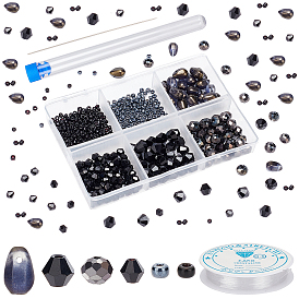 PandaHall Elite DIY Glass Beads Bracelet Making Kit, Including Round Seed & Bicone Glass Beads, Teardrop Glass Charms, Steel Beading Needles, Elastic Thread
