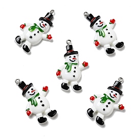 Opaque Resin Pendants, with Platinum Tone Iron Loops, Christmas Theme, Snowman