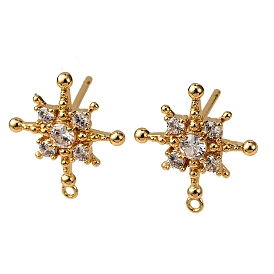 Фурнитура для серег-гвоздиков из латуни с паве из прозрачного кубического циркония, с петлей, без никеля , звезда