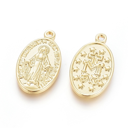 Brass Pendants, Long-Lasting Plated, Miraculous Medal, Oval with Virgin Mary