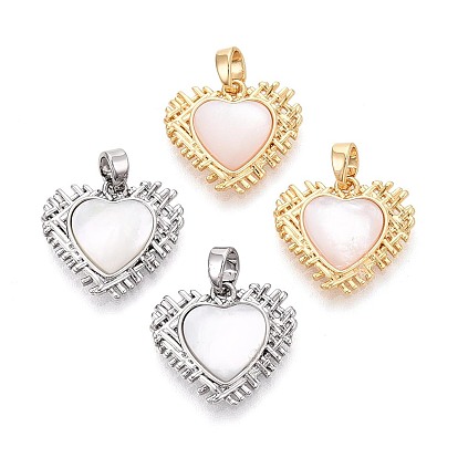 Натуральный белый оболочки подвески, подвески в форме сердца с латунной оправой