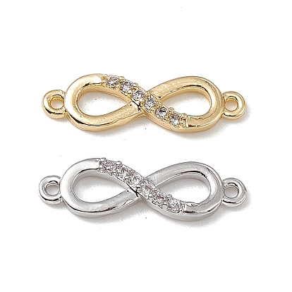 Brass Micro Pave Clear Cubic Zirconia Connector Charms, Infinity Links