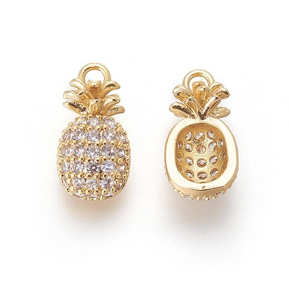 Brass Micro Pave Cubic Zirconia Pendants, Pineapple