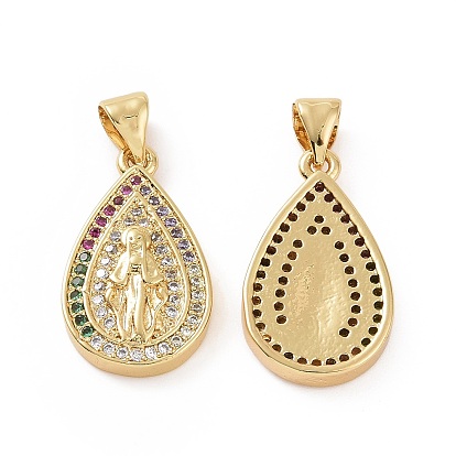 Brass Micro Pave Cubic Zirconia Pendants, Cadmium Free & Lead Free, Teardrop with Women Charm