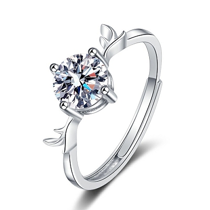 Родиевое покрытие 925 кольцо из стерлингового серебра с муассанитом и стразами, регулируемые кольца для женщин