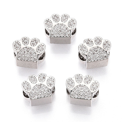 Латунные микро проложить Цирконий Европейский бисером, бусины с большим отверстием, без кадмия и без свинца, собака отпечатки лап