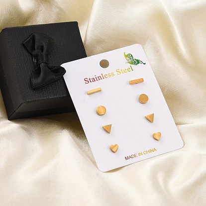 304 комплекты сережек-гвоздиков из нержавеющей стали, треугольник и прямоугольник и плоский круг и сердце