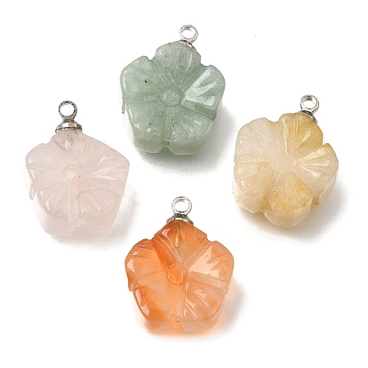 Natural Gemstone Pendants, with 201 Stainless Steel Loops, Flower Charms