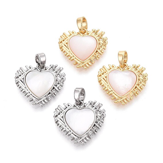 Натуральный белый оболочки подвески, подвески в форме сердца с латунной оправой