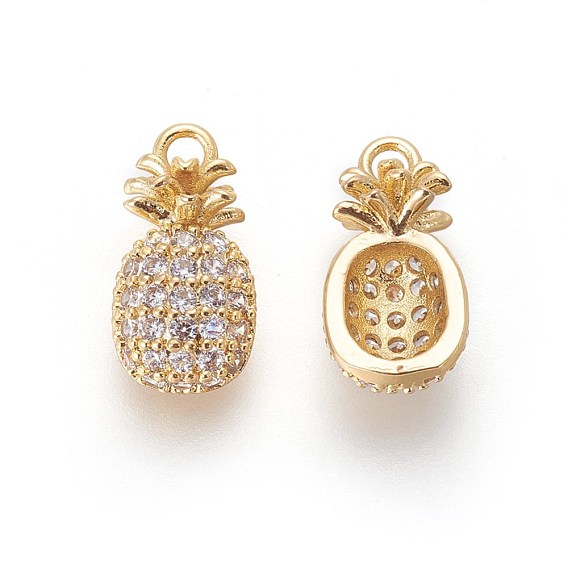 Brass Micro Pave Cubic Zirconia Pendants, Pineapple