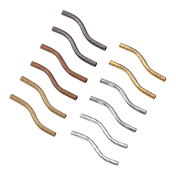 300Pcs 6 Colors Brass Tube Beads, Twist