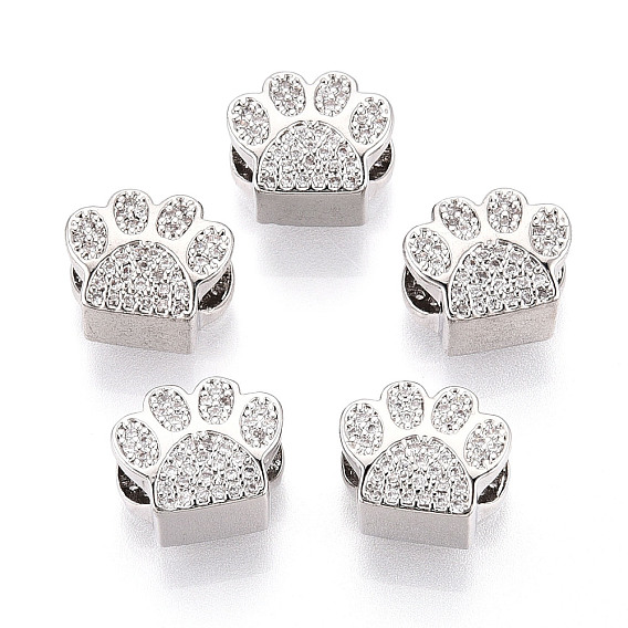 Латунные микро проложить Цирконий Европейский бисером, бусины с большим отверстием, без кадмия и без свинца, собака отпечатки лап