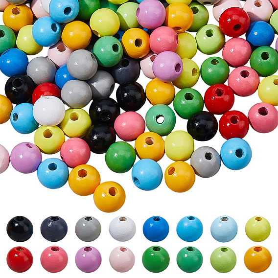 640Pcs 16 Colors Schima Wood Beads, Round