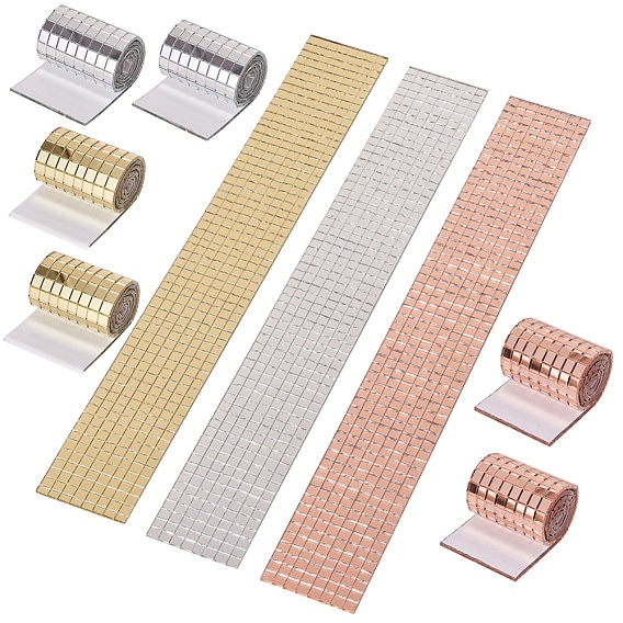 Glass Cabochons, with Self-Adhesive, Square, Mosaic Tiles for Arts DIY Crafts