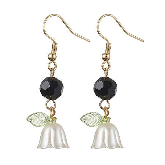 Resin Dangle Earring, with Imitation Austrian Crystal Beads and 304 Stainless Steel Earring Hooks, Flower, Golden