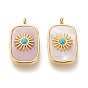 Natural Shell Pendants, with Natural Gemstone and Brass Findings, Long-Lasting Plated, Real 18K Gold Plated, Rectangle with Sun