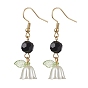 Resin Dangle Earring, with Imitation Austrian Crystal Beads and 304 Stainless Steel Earring Hooks, Flower, Golden