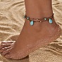 Браслеты на ногу в стиле бохо-стиль с каплевидной формой, синтетические бирюзовые и круглые пластиковые браслеты с вощеным шнуром, плетеные двухслойные, для женщин