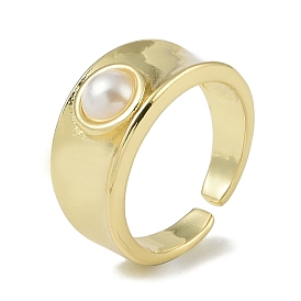 Rack Plating Brass Open Cuff Rings, with ABS Imitation Pearl, Long-Lasting Plated, Cadmium Free & Lead Free