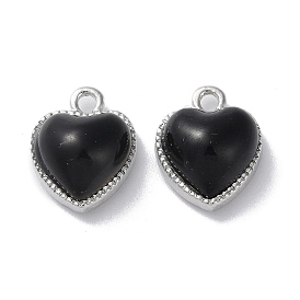 Alloy with Black Glass Pendant, Lead Free & Cadmium Free, Heart Charms