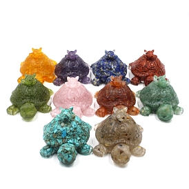 Resin Turtle Figurines, with Natural & Synthetic Gemstone Chips inside Statues for Home Office Decorations